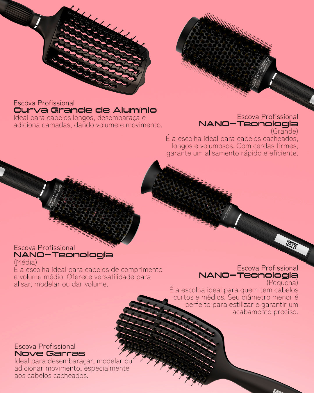 Kit de Cepillos Profesionales Stylist - Fashion Gold