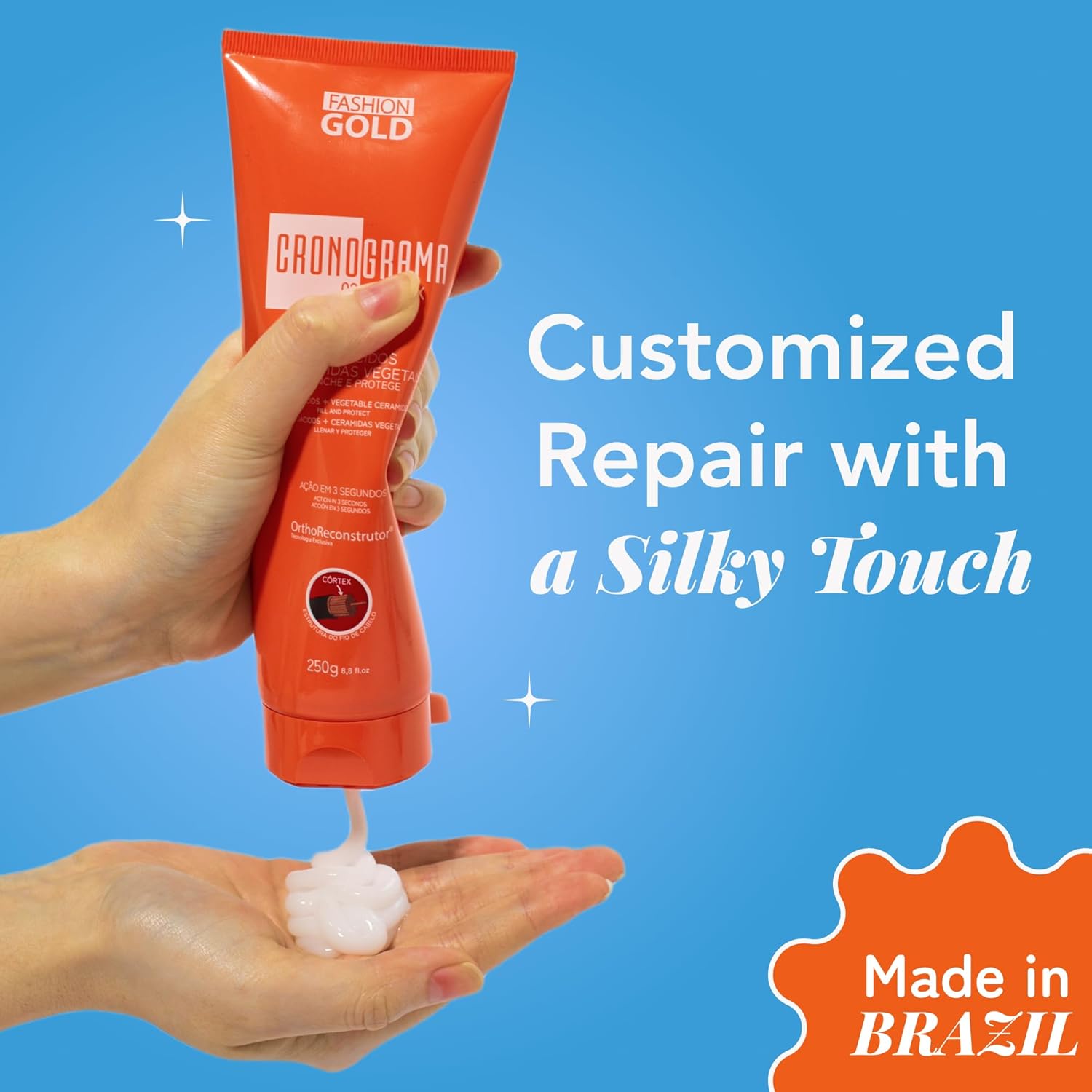 COMBO Cronograma Capilar Lata x3 Tubos 250gr c/u + Alisado Fashion Gold 300ml + Shampoo Protect 300ml + PreShampoo Protect 300ml + Mascara Protect 250gr