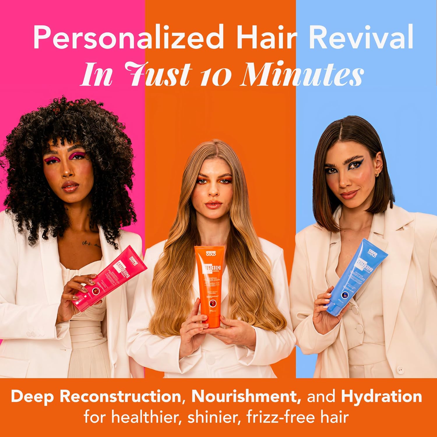 COMBO Cronograma Capilar Lata x3 Tubos 250gr c/u + Alisado Fashion Gold 300ml + Shampoo Protect 300ml + PreShampoo Protect 300ml + Mascara Protect 250gr