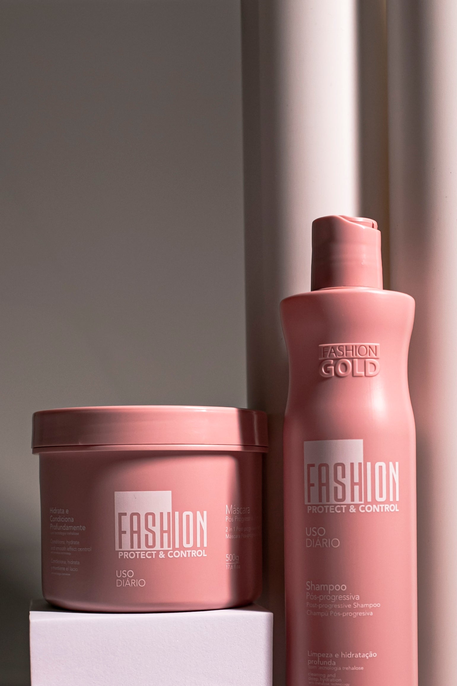 COMBO Fashion Gold - Alisado en Casa 500gr + Protect & Control Shampoo 500ml + Máscara 500gr