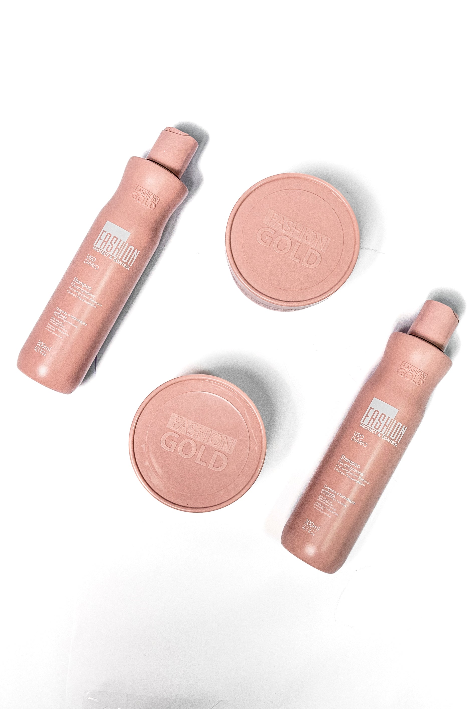 COMBO Cronograma Capilar Lata x3 Tubos 250gr c/u + Alisado Fashion Gold 300ml + Shampoo Protect 300ml + PreShampoo Protect 300ml + Mascara Protect 250gr